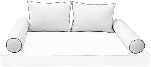 Style1 Contrast Pipe Trim Bolster & Back Pillow Cushion Outdoor Slip Cover ONLY Crib Size AD106