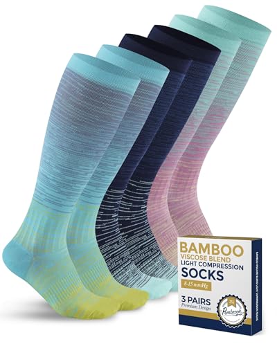 Image of Pembrook Bamboo Viscose Light Compression Socks - 3 Pairs | 8-15 mmhg Compression Socks | Knee High Comfort Support Socks