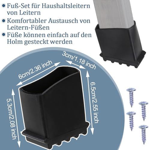 4 Stück 50x25mm Leiter Füße, Universal Gummi Leiterfüße mit 4 Schrauben, Rutschfeste Leiterfüße, Leiterkappen Fußkappen für Leitern Aluleiter Teleskopleitern Fischgrätleitern Ladder Pads