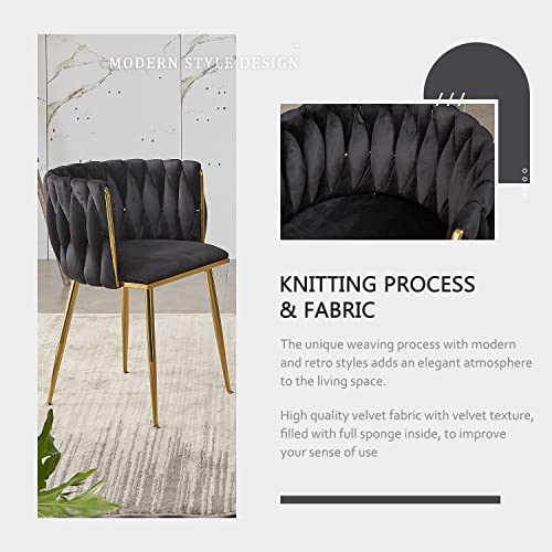 Tsuysi Black Velvet Dining Chairs Set of 4, Upholstered Dining Chairs with Golden Metal Legs, Modern Woven Dining Chair for Dining Room, Kitchen, Vanity, Living Room - Thumbnail 4