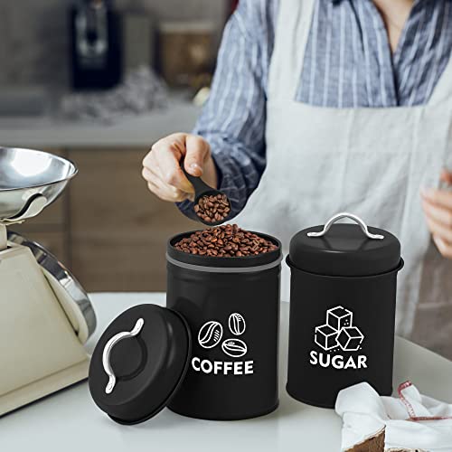 LIANYU 8 Piece Canister for Kitchen Counter, Large Food Kitchen Coffee Tea Sugar Metal Canisters Set with Spoons, Rustic Farmhouse Storage Set, Black - Thumbnail 2
