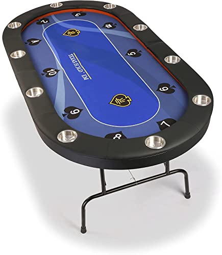 Vilobos Poker Table Foldable, 10 Players Texas Holdem Poker Table, Casino Table For Blackjack Board Game W/Deep Steel Cup Holder, Blue Felt Surface #TOP16