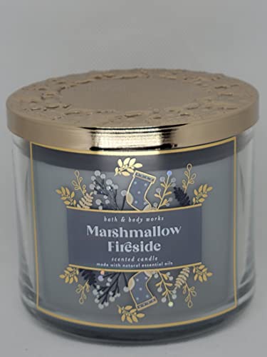 Bath & Body Works White Barn 3-Wick Candle w/Essential Oils - 14.5 oz - 2021 Christmas Scents! (Marshmallow Fireside)