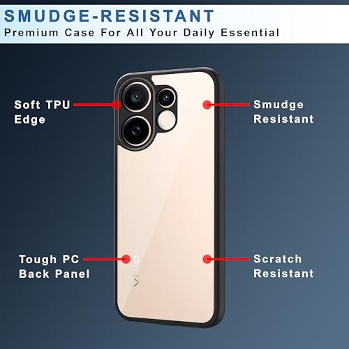 Image of CEDO Backcover for Vivo V60 (5G) / Vivo T4 Pro (5G) | Camera Protection Bump Shockproof Edge | Ultra Hybrid Transparent Acrylic Clear TPU+PC Hard Backcase Cover (Black)