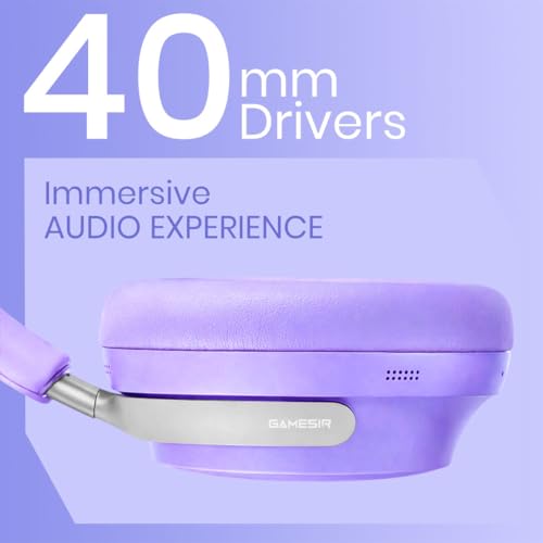 Image of GameSir Bass Wireless Headphones with Bluetooth 5.3, 40mm Drivers, Deep Bass Stereo Sound, Over-Ear Noise Isolation Headset with RGB LED Light, Built-in Mic for PC, Mobile & Laptop (Purple)