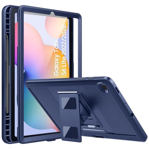 MoKo Case for Samsung Galaxy Tab S6 Lite 10.4 Inch 2024/2022/2020 (SM-P620/P625/P613/P619/P610/P615),Shockproof Full Body Rugged Hybrid Cover with Screen Protector & Pencil Holder, Dark Blue