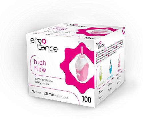 ergoLance 8483 21 g x 2.0 mm Depth, Pressure Activated Safety Lancet with Comfort ridges, High Flow, Pink (Pack of 100)