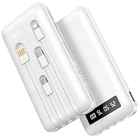 Powerbank 26800mAh mit 4 integrierten Kabel, 22.5W Power Bank USB C Schnellladefunktion mit LED Display & Halterung, Externe Handyakkus für iPhone 16/15/14/13/12/11 iPad Samsung Galaxy Weiß