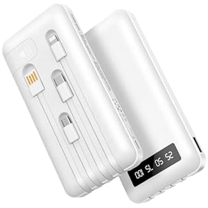 Powerbank 26800mAh mit 4 integrierten Kabel, 22.5W Power Bank USB C Schnellladefunktion mit LED Display & Halterung, Externe Handyakkus für iPhone 17/16/15/14/13/12/11 iPad Samsung Galaxy Weiß