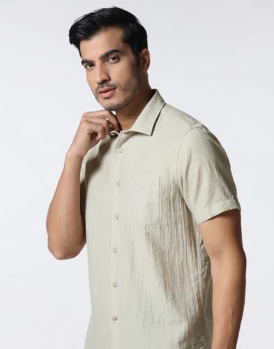 Image of Blackberrys Men's Tencel-Blend Textured Relaxed Fit Casual Shirts