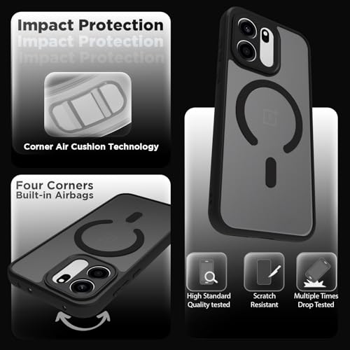 Image of RIGGEAR Shockproof Sleek Hybrid Armor Magnetic Back Cover Case Compatible with MagSafe Accessories for OnePlus Nord CE 6 5G (Smoke Black Matte PC + Black TPU Bumper)