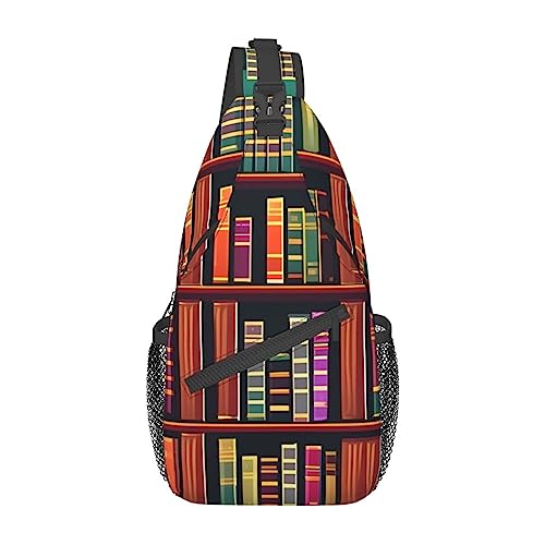 Sac de poitrine polyvalent noir avec imprimé bibliothèque et sangle confort