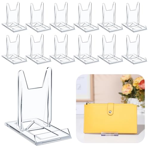 Memorywuu 12 Packs Adjustable Purse Display Stand Clear Acrylic Handbag Stand Holder for Wallet Purses Handbag Bag Jewelry Display Organizer for Party Weddings Home Decoration Birthdays