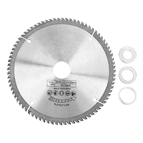Lame de scie circulaire TCT 185 mm 80 dents argentée pour bois avec 3 bagues de réduction