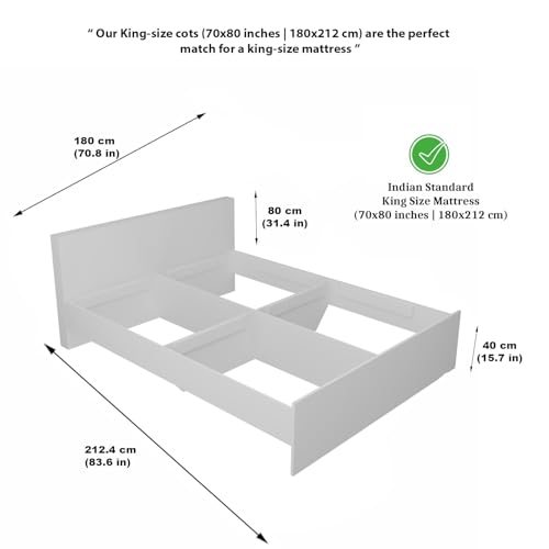 Image of VIKI Tapered King Size Wooden Bed Frame (70x80) | Engineered Wood Platform Bed for Bedroom | Modern Bedroom Bed Without Storage | Frosty White Finish | Free Assembly | 1 Year Warranty