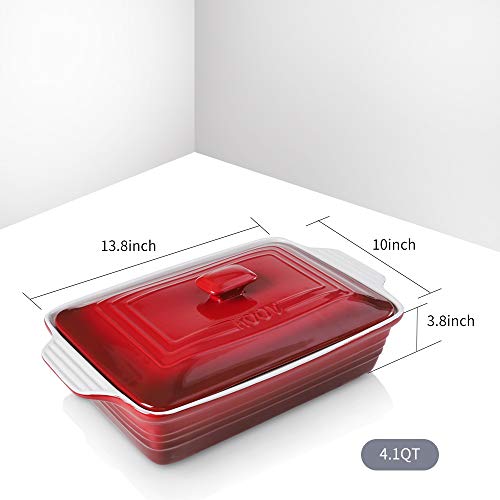 Koov Ceramic Casserole Dish With Lid, Covered Rectangular Casserole Dish Set, Lasagna Pans With Lid For Cooking, Baking Dish With Lid For Dinner, Kitchen, 9 X 13 Inches, Gradient Series (Gradient Red) #TOP2
