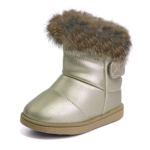 Botas de Nieve para Niñas Invierno Botines Impermeable Calentar Zapatos Antideslizante para Niñas 26 EU,Gold