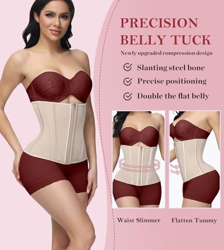 Image of SHAPSHE Waist Trainer For Women Cincher Underbust Corset Shapewear Zipper | Double-Layer Tummy Control Smooth Belly,15 Steel Bones Support Back,Elastic Mesh Enhances Comfort,Postpartum,Daily,Workout