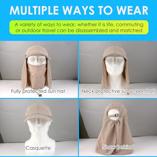 hoeslaw Chapéus de sol de pesca removíveis para homens, boné de proteção UV de 360° com aba de cober