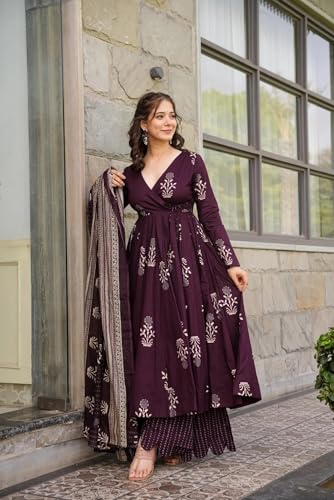 Image of Wedani Rayon Anarkali Dress with Plazzo Pant for Women