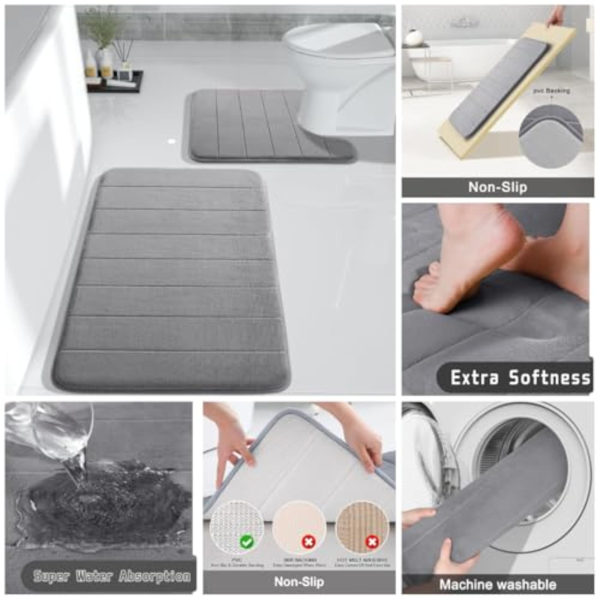 2-Piece Memory Foam Bath Mat Set, Soft & Absorbent