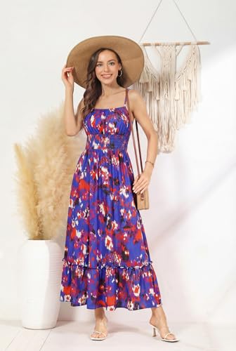 Image of GRACE KARIN Summer Dresses for Women 2026 Vacation,Smocked Floral Maxi Dress,Boho Beach Sundress with Pocket Fashion Clothing