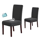 H.VERSAILTEX 100% Waterproof Dining Chair Covers Stretch Chair Covers for Dining Room Set of 2 Parson Chair Slipcovers Chair Protectors Covers Dining, Soft Thick Solid Fleece Fabric, Dark Grey