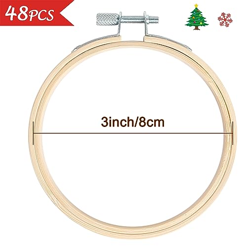 Image of Caydo 48 Pieces 3 Inch Embroidery Hoop Bulk Mini Embroidery Hoop Round Cross Stitch Hoop for Christmas Ornaments, Craft Art Home Decoration
