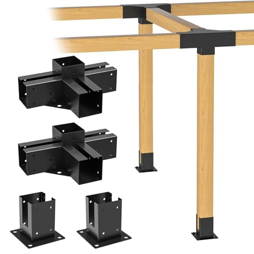 ORIGLE Pergola Brackets, Pergola Kit, 4x4 Post Base, 4-Way