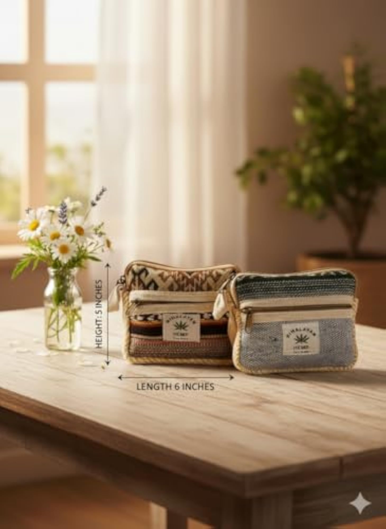 Hemp Ethnic Pattern Square Pouch Bag Set, Multi-Color
