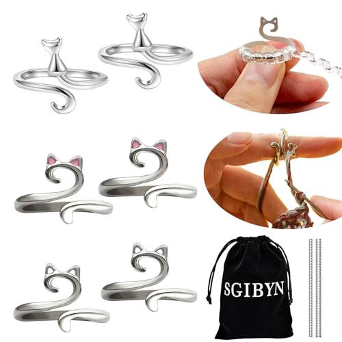 SGIBYN 6 Pack Adjustable Crochet Yarn Tension Ring for Crocheting, Crochet Ring for Finger, 6 Cute Cats Crochet Knitting Rings for Tension