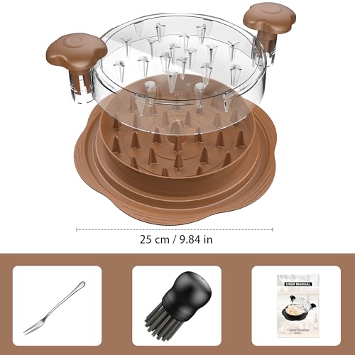 Image of Chicken Shredder Tool Twist Large Chicken Breast Shredder with Brush&Fork, Visible Meat Shredder Machine, Strong Anti-Slip Strip, Ergonomic Handle, BPA Free, Suitable for Pork Beef Chicken(Brown)
