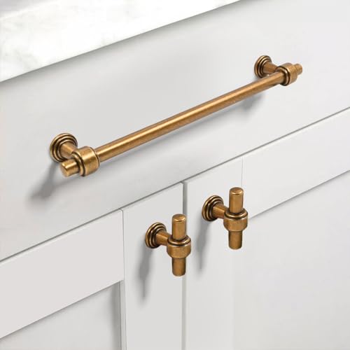 Image of 10 Pack 7.5 inch(192mm) Antique Brass Cabinet Pulls Kitchen Cabinet Handles Vintage Cabinet Hardware Drawer Pulls for Bathroom Cupboard CK0081