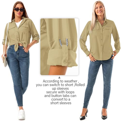 Jessie Kidden Camisetas femininas conversíveis de manga comprida com proteção solar de secagem rápid