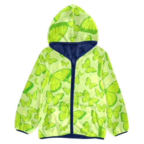CHIFIGNO Butterflies Green Yellow Boy Fleece Zip up Jacket Light Comfy Fleece Jacket 3T