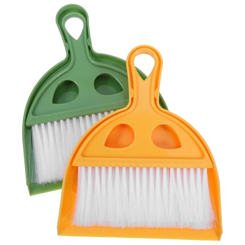 Generic 2 Sets Compact Desk Broom and Dustpan Set - Portable Small Table Cleaning Tool with Dust Pan and Plastic Brush - Tabletop Handheld Cleaning Kit