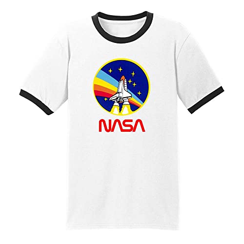 NASA Rainbow Space Shuttle Ringer T-S Tee Ringer T-Shirt Ringer | White 3XL