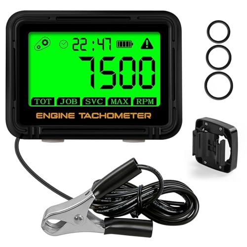 Digital Engine Tachometer & Hour Meter Mini Tach Gauge with Clip & Backlight Display Inductive for Gas Small Engine Lawn Mower RV Chainsaws Outboard Motor
