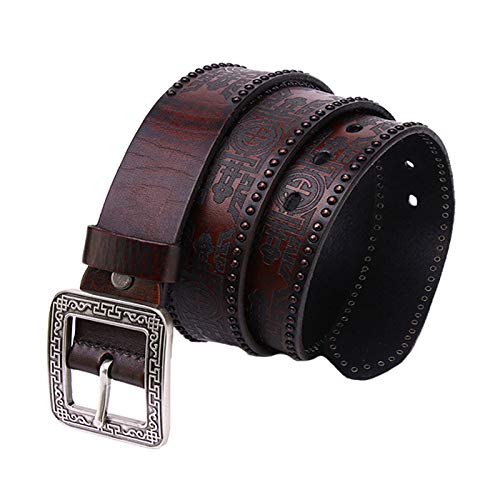 Ceinture Homme, Ceinture Masculine gravée au Laser, Rivets rétro, Boucle de Style Japonais de la Vieille Femme, Ceinture en Cuir décontracté de Style Ethnique (Color : Brown, Size : 115)