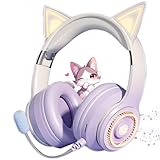 ワイヤレスヘッドホン bluetooth 猫耳 ヘッドホン 有線 無線 両用 bluetooth5.3 リアルタイムに聞き返す機能付き 子供ヘッドホン bluetoothヘッドホン (74db/85db/94db)音量制限 聴覚保護 ワイヤレスヘッドフォン 取り外し可能ノイズキャンセリングマイク付 密閉型 折りたたみ式 ledライト 子供 成人 兼用 クリスマス贈り物 (パープル)