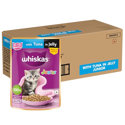 Whiskas Junior Kitten (2-12 Months) Wet Cat Food, Tuna in Jelly, 80 g (Pack of 56), Hydrating Food Made With Real Fish, 100% Complete & Balanced Nutrition for Kittens