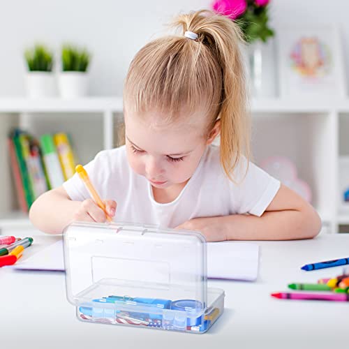 Image of Fainne 24 Pack Clear Plastic Pencil Box,Transparent | Stackable Organizer for School Supplies, Large Case for Crayons Markers, Snap-lid Keeps Stationery Secure, Bulk Set