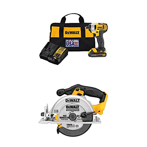 DEWALT DCF885C1 20V Max 1/4" Impact Driver Kit, with DCS391B 20-Volt MAX Li-Ion Circular Saw (Tool Only)