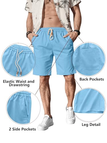 Image of Comdecevis Men's Linen Shorts Casual Elastic Waist Drawstring Summer Beach Vacation Yoga Golf Shorts with Pockets