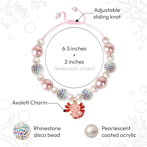 Image of Axolotl Bracelet For Girls, Axolotl Valentines Day Gifts For Girl Kindergarten, Birthday Gifts For Granddaughter, Niece, Cute Valentines Stocking Stuffers, I Love You Alotl Jewelry Kit Kawaii Charm