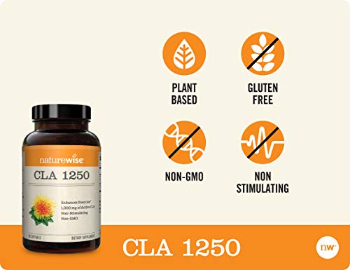 Naturewise Cla 1250 Natural Exercise Enhancement (1-Month Supply), Support Lean Muscle Mass, Promote Energy, Non-Stimulating, Non-Gmo, Gluten-Free, & 100% Safflower Oil (Packaging May Vary) (90 Count) #TOP3