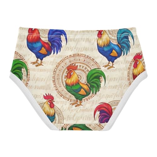 Colorful Roosters Beige Kids Underwear, Toddler Girl Panties, Girls Cotton Underwear, 2–8 Years2