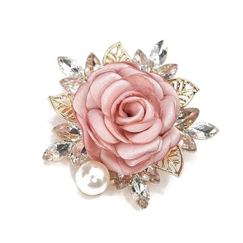 Image of Rose Flower Brooch for Women Large Flower Brooch Elegant Pearl Brooches Handmade Crystal Pearl Pins Fabric Floral Lapel Pin Christmas Valentine's Day Dress Suit Accessories