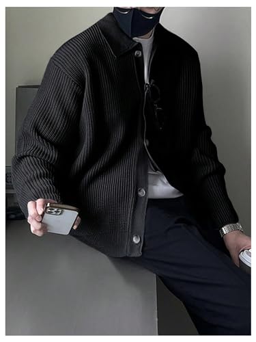 GORGLITTER Men's Lightweight Cardigan Oversized Button Down Collar Neck Knit Sweaters Casual Workout Tops4