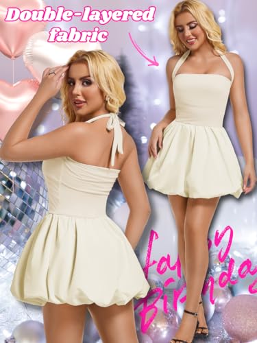 Image of ChiaoLezhee Halter Mini Bubble Dress, Date Night Birthday Homecoming, Coquette Short Corset for Women, Sexy Cute Going Out